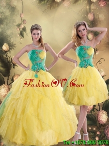 2015 Gorgeous Ruching Quinceanera Dresses in Yellow and Green