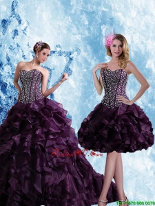 2015 Sweetheart Burgundy Quinceanera Dress with Ruffles and Beading