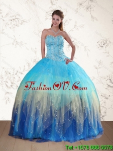 Classic Sweetheart Multi Color Quinceanera Dress with Ruffles and Beading