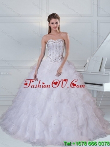 Detachable and Classic Sweetheart White Quinceanera Dress with Ruffles and Beading
