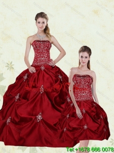 Pretty and Classic Wine Red Strapless Quinceanera Gown with Embroidery and Pick Ups