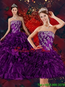 2015 Classic Strapless Quinceanera Dress with Embroidery and Ruffles
