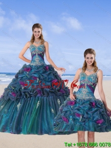 Classic Multi Color 2015 Quinceanera Gown with Hand Made Flower and Pick Ups