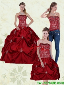 Detachable and Designer Wine Red Strapless Quinceanera Gown with Embroidery