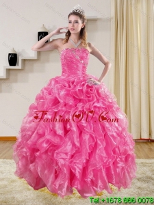Gorgeous and Classic Hot Pink Quinceanera Dresses with Beading and Ruffles for 2015