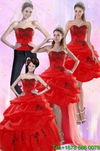 Pretty and Classic Red Quinceanera Dresses with Appliques and Pick Ups for 2015