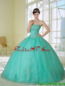 2015 Designer Appliques and Beading Quinceanera Dress in Apple Green