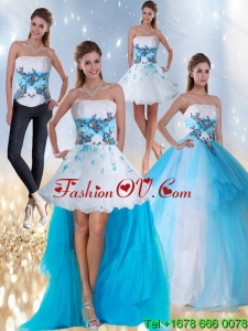 2015 Designer Strapless Multi Color Quinceanera Dress with Appliques and Beading