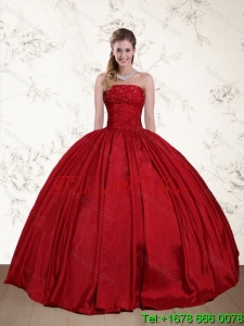 2015 Perfect and Designer Strapless Beaded Floor Length Quinceanera Dress in Red