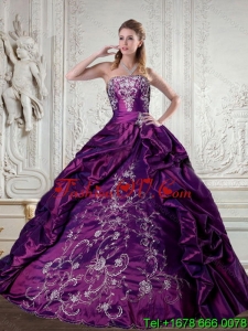 Designer Floor Length Strapless Embroidery and Pick Up QuinceaneraGown for 2015