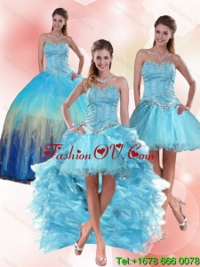 Most Popular and Designer Beaded Sweetheart Multi Color Quinceanera Dress with Ruffles