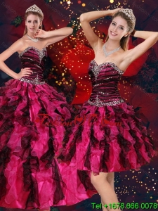 Pretty and Designer Multi Color Sweetheart Quince Dresses with Beading and Ruffles