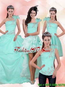2015 Apple Green Detachable Quinceanera Skirts with Beading and Appliques