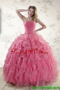 2015 Elegant and Designer Rose Pink Quince Dresses with Paillette and Ruffles