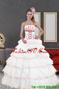 2015 Impressive and Designer White Quinceanera Dresses with Appliques and Ruffled Layers