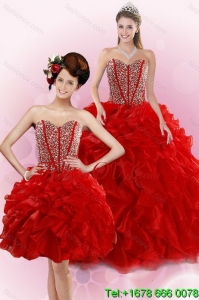 2015 New Style and Designer Red Quince Dresses with Beading and Ruffles