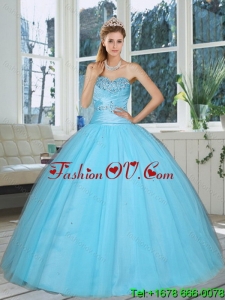 Cute Baby Blue Sweetheart Beaded Detachable Quinceanera Skirts for 2015