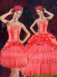 Detachable Quinceanera Skirts with Beading and Pick Ups in Coral Red