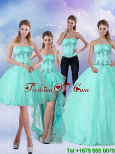 Pretty Apple Green Sweetheart 2015 Detachable Quinceanera Skirts with Appliques and Beading