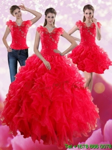 Red Sweetheart Detachable Quinceanera Skirts with Ruffles and Beading for 2015