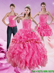 Sophisticated and Designer Hot Pink Sweet 16 Dresses with Beading and Ruffles
