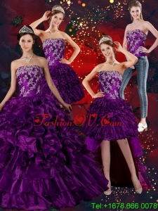 Strapless Ball Gown Detachable Quinceanera Skirts with Embroidery and Ruffles
