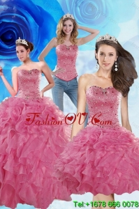 2015 Brand New Coral Red Detachable Quinceanera Skirts with Beading and Ruffles