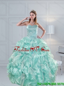 2015 Luxurious Strapless Beading Detachable Quinceanera Skirts in Aqual Blue