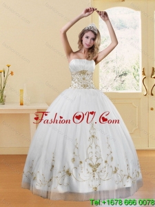 2015 New Style Strapless Embroidery White and Gold Detachable Quinceanera Skirts