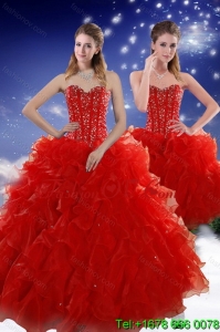 2015 Perfect Red Detachable Quinceanera Skirts with Beading and Ruffles