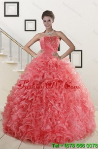 2015 Popular Watermelon Red Detachable Quinceanera Skirts with Beading and Ruffles