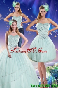Apple Green Strapless 2015 Detachable Quinceanera Skirts with Beading