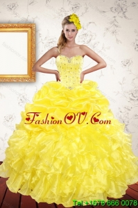 Classical 2015 Yellow Detachable Quinceanera Skirts with Beading and Ruffles