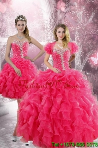 Trendy 2015 Hot Pink Detachable Quinceanera Skirts with Beading and Ruffles
