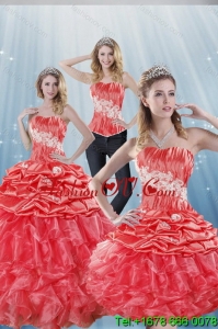 2015 Gorgeous Watermelon Red Detachable Quinceanera Skirts with Appliques and Ruffles