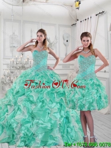 2015 Pretty Sweetheart Detachable Quinceanera Skirts in Apple Green with Ruffles and Beading