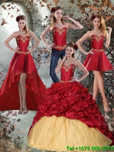 2015 Wine Red Sweetheart Detachable Quinceanera Skirts with Embroidery and Pick Ups