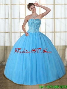 Gorgeous and Lovely Baby Blue Strapless Quinceanera Dress with Beading
