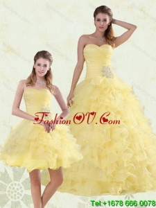 Lovely Beaded and Ruffled Sweetheart Quinceanera Dress in Yellow