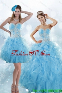 Sophisticated Appliques and Ruffles Baby Blue Detachable Quinceanera Skirts