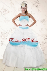 2015 Cheap and Lovely Strapless Floor Length Sweet 16 Dresses with Appliques