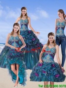 2015 Detachable and Lovely Multi Color Quinceanera Gown with Hand Made Flower and Pick Ups