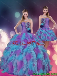 2015 Lovely Strapless Multi Color Quinceanera Dress with Beading and Ruffles