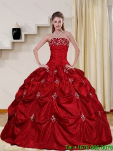 2015 Pretty and Lovely Strapless Quinceanera Dress with Embroidery and Pick Ups