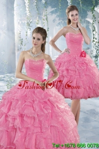 Beautiful and Lovely Baby Pink Quince Dresses with Beading and Ruffles