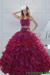 Beautiful and Lovely Beading and Ruffles Quinceanera Dresses in Burgundy