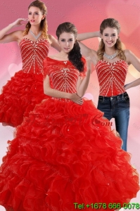 Exquisite and Lovely Red Quince Dresses With Beading and Ruffles for 2015