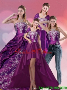 Lovely Embroidery Strapless Quinceanera Dress in Purple for 2015