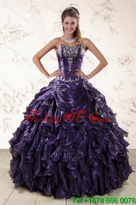 Lovely Purple Sweetheart Floor Length Quince Gowns Embroidery and Ruffles