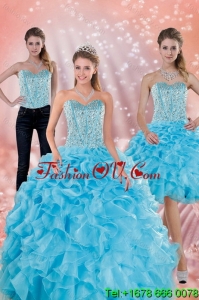 2015 Classical and Lovely Sweetheart Ruffled Quinceanera Dresses in Baby Blue